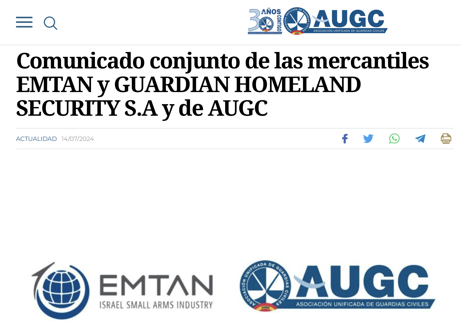 Comunicado conjunto de las mercantiles EMTAN y GUARDIAN HOMELAND SECURITY S.A y de AUGC